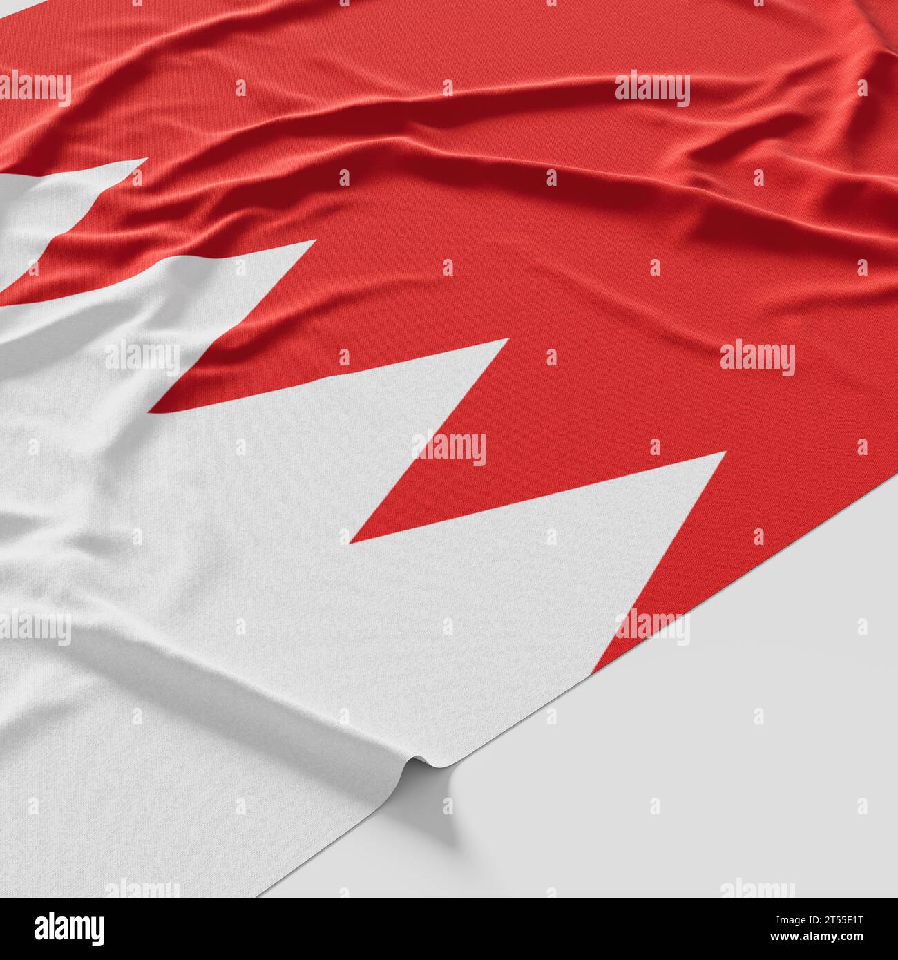 Flag of Bahrain. Fabric textured Bahrain flag isolated on white background. 3D illustration Stock Photo