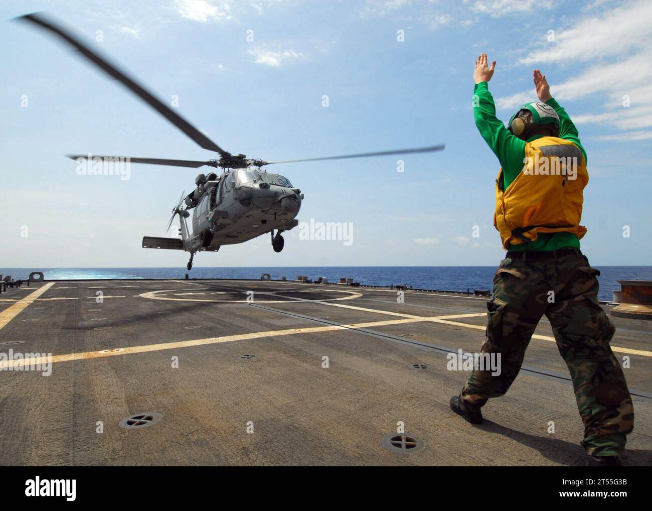 HSC-22, MH-60S Sea Hawk helicopter, Sailor signaling, U.S. navy , USS ...