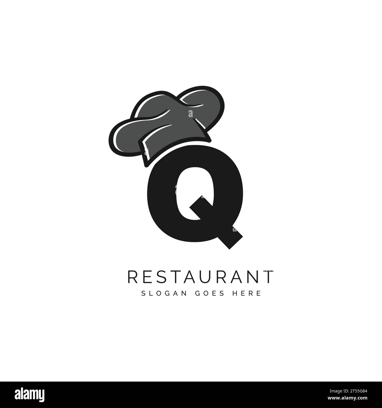 Letter Q logo with chef's hat for a restaurant. Alphabet Q Concept Design Food Business Logotype vector illustration Stock Vector