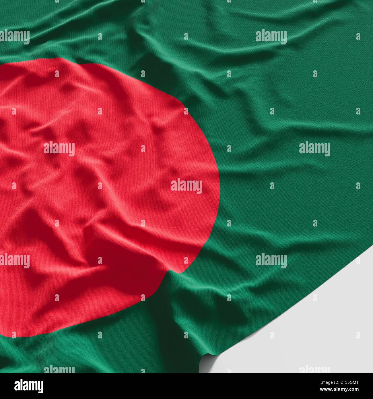 Flag of Bangladesh. Fabric textured Bangladesh flag isolated on white background. 3D illustration Stock Photo