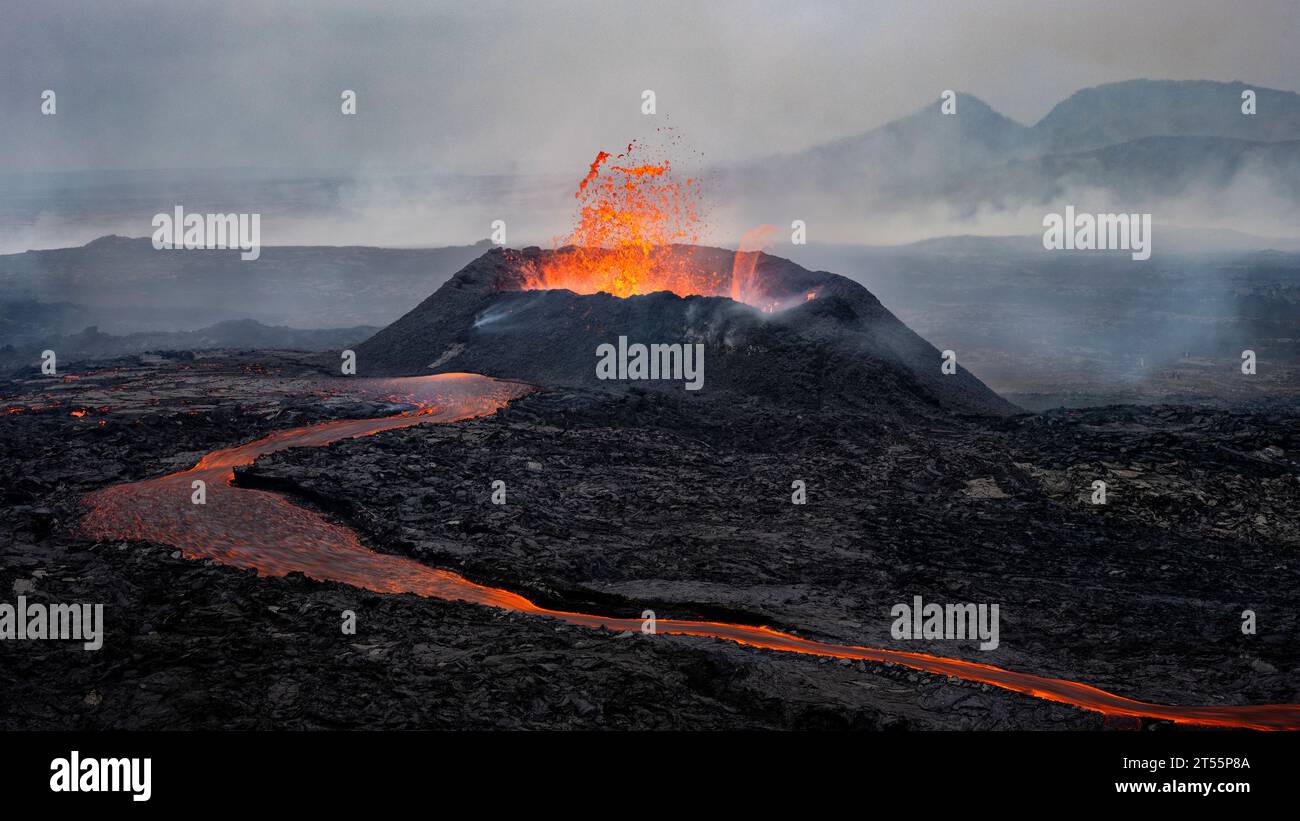 Dramatic images of the 2023 Volcano Eruption in Iceland Stock Photo