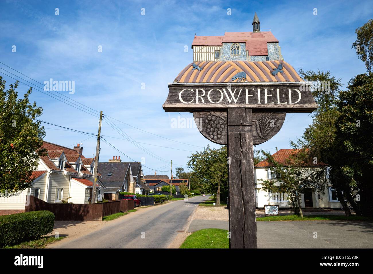 Crowfield village sign Suffolk Stock Photo - Alamy