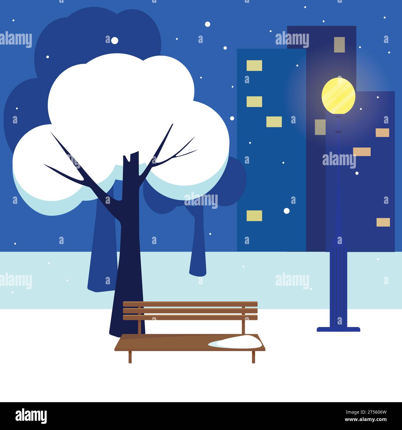 Winter night in a city park. Vector illustration Stock Vector Image ...