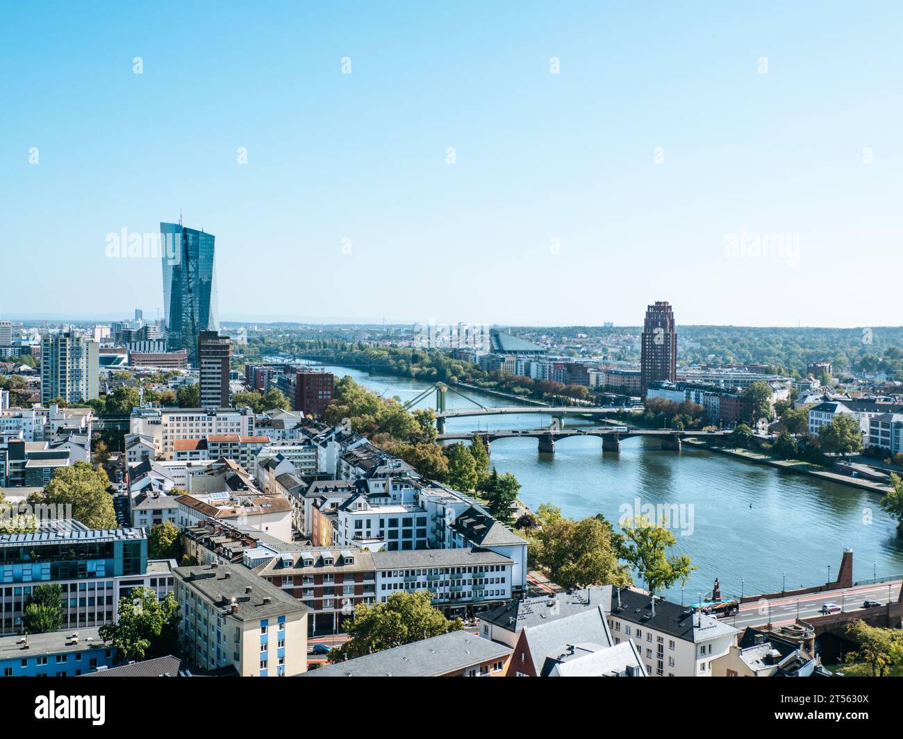 Panorama of the skyline of Frankfurt am Main city with several Bridges ...