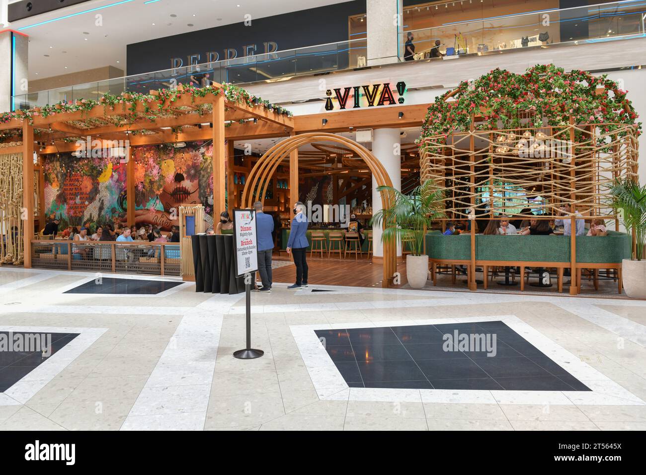 Nevada USA September 5, 2021 Exterior view of the Viva Mexican restaurant located in The District of the Resorts World Las Vegas hotel Stock Photo