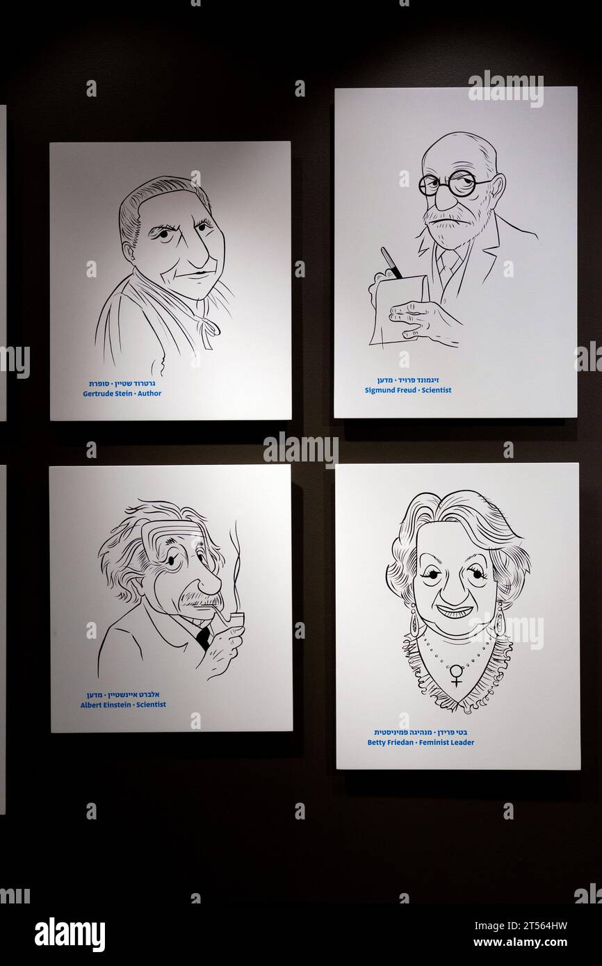 Tel Aviv, Israel - October 27, 2023 - Significant Jewish people's portraits at Anu, the Museum of the Jewish People located inside the Tel Aviv Univer Stock Photo