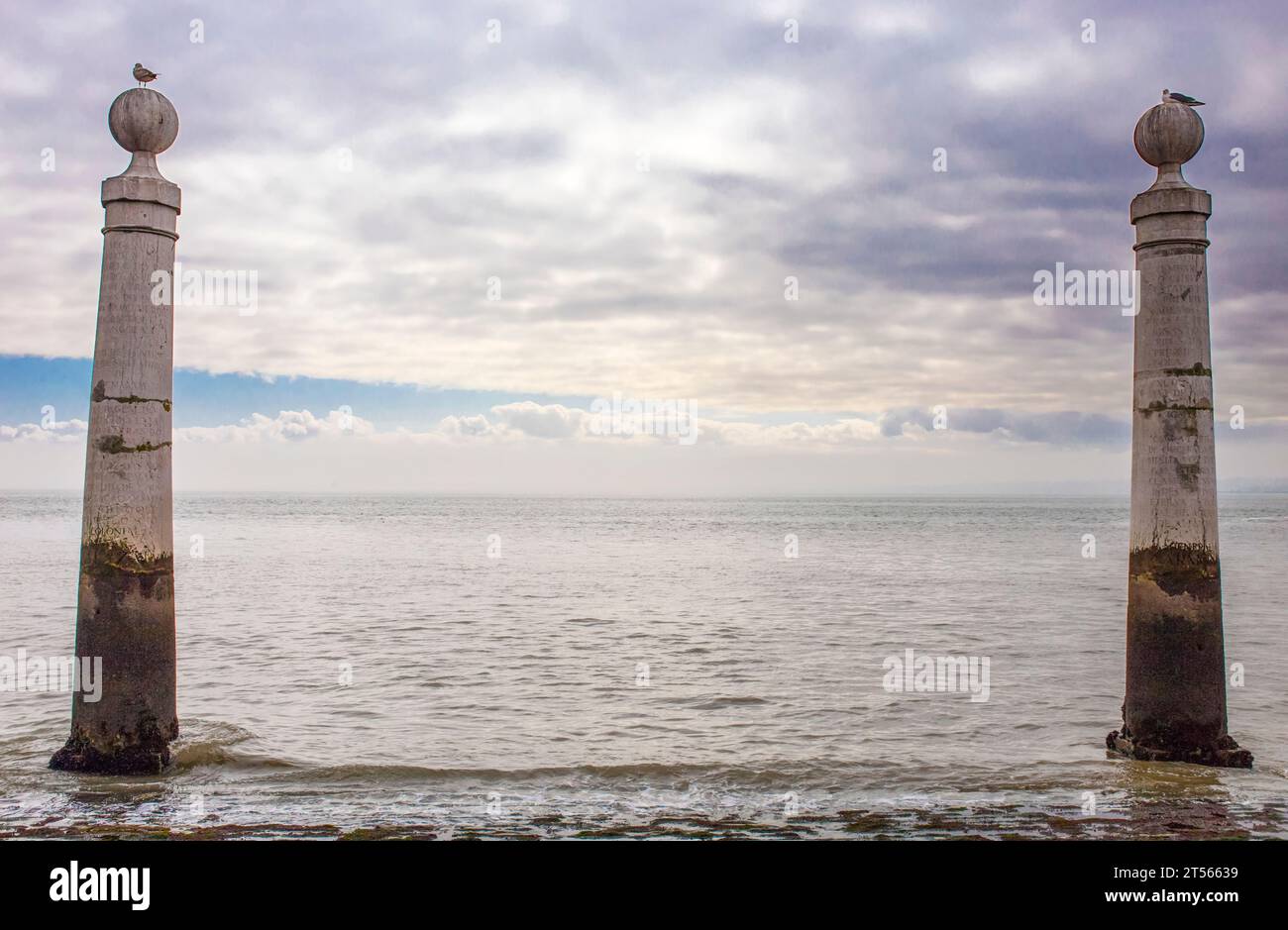 Cais das Colunas Pier, Lisbon, Portugal. One of the most visited riverside monuments Stock Photo