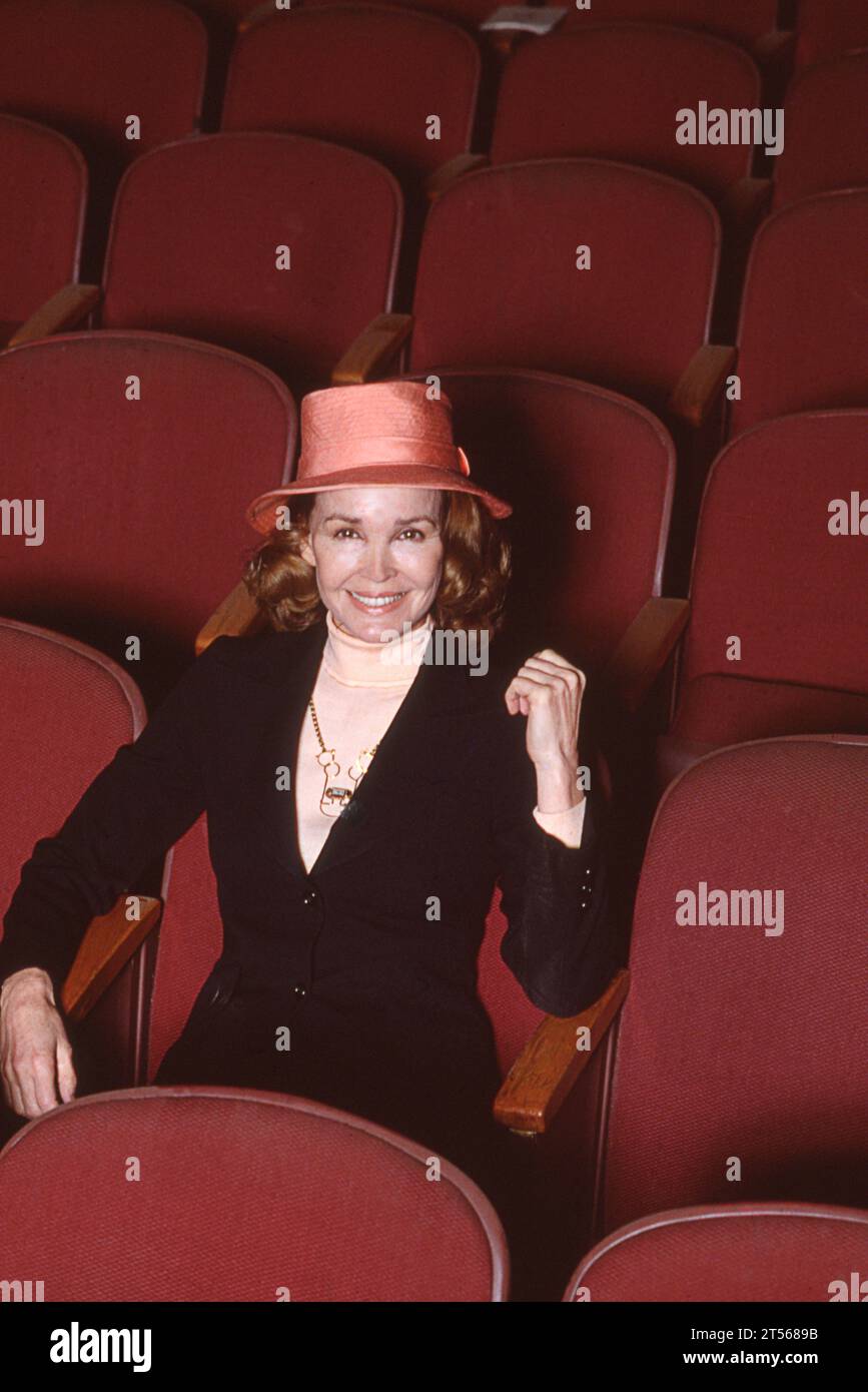 A posed portrait of Kathryn Grant Crosby, BIng's second of 2 wives. Sh was wearing hiis hat in this pic. In Birmingham, Michigan where she was doing summer stock. Circa 1978. Stock Photo