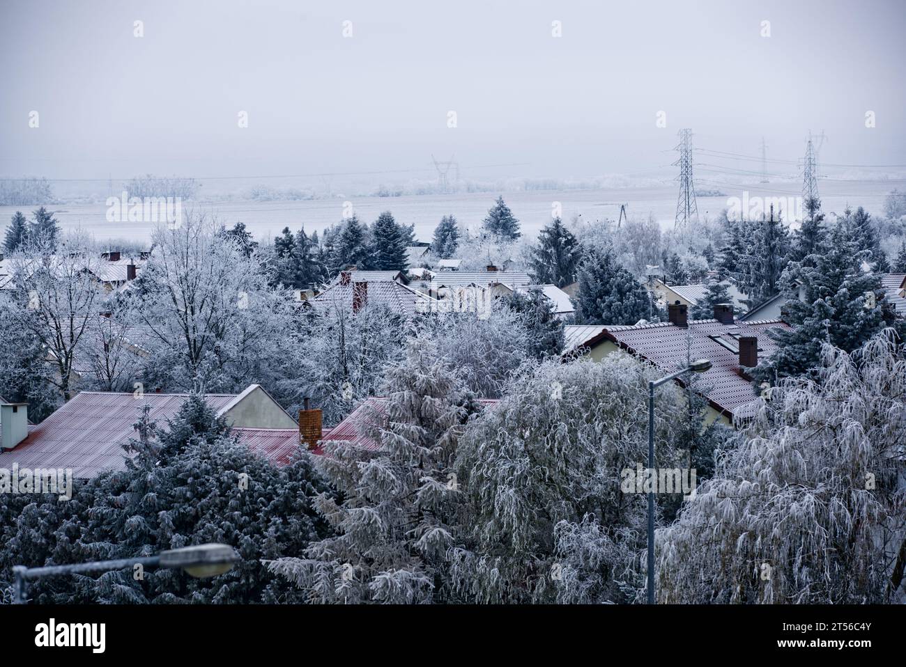 Winter panorama of a suburban housing estate Stock Photo