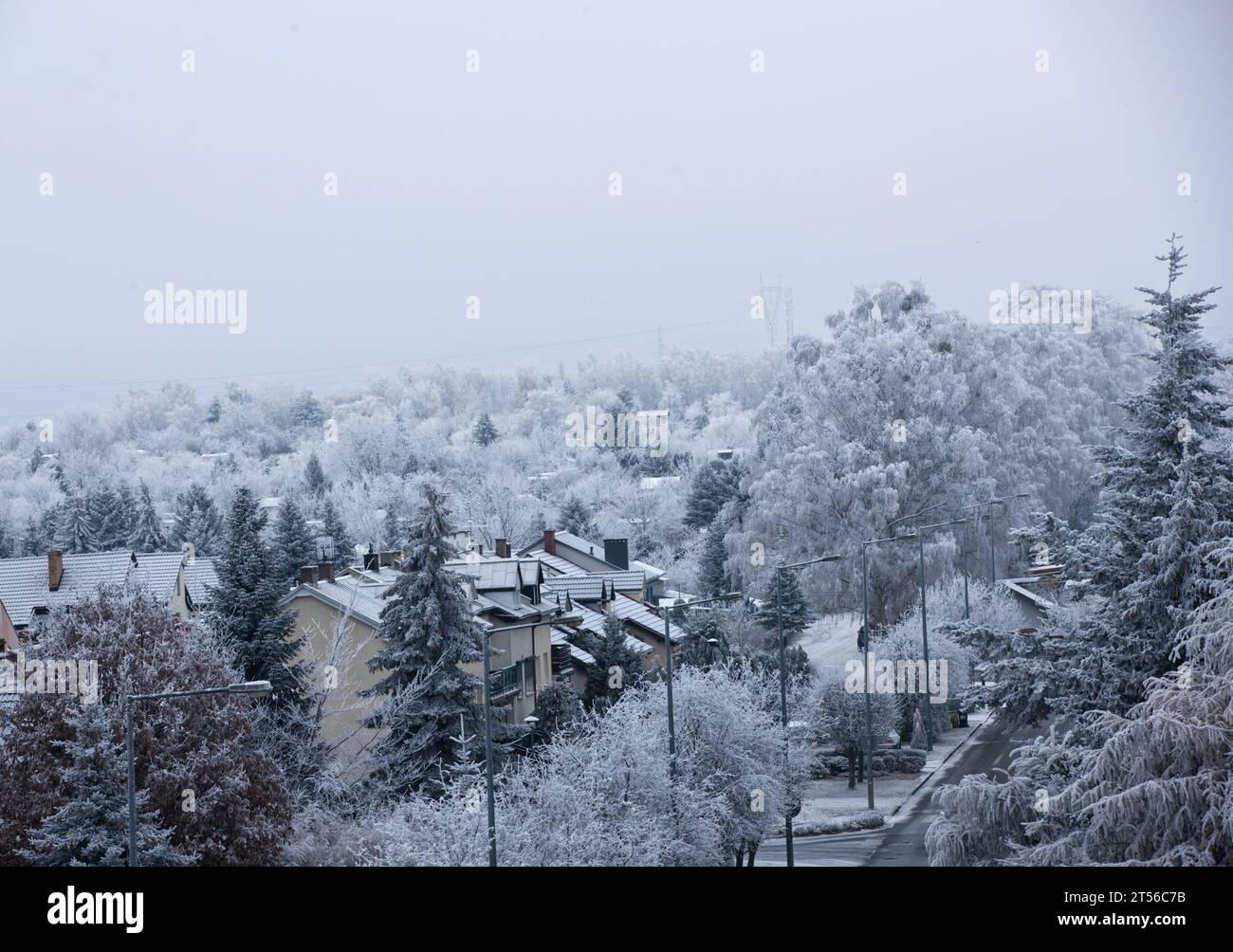 Winter panorama of a suburban housing estate Stock Photo