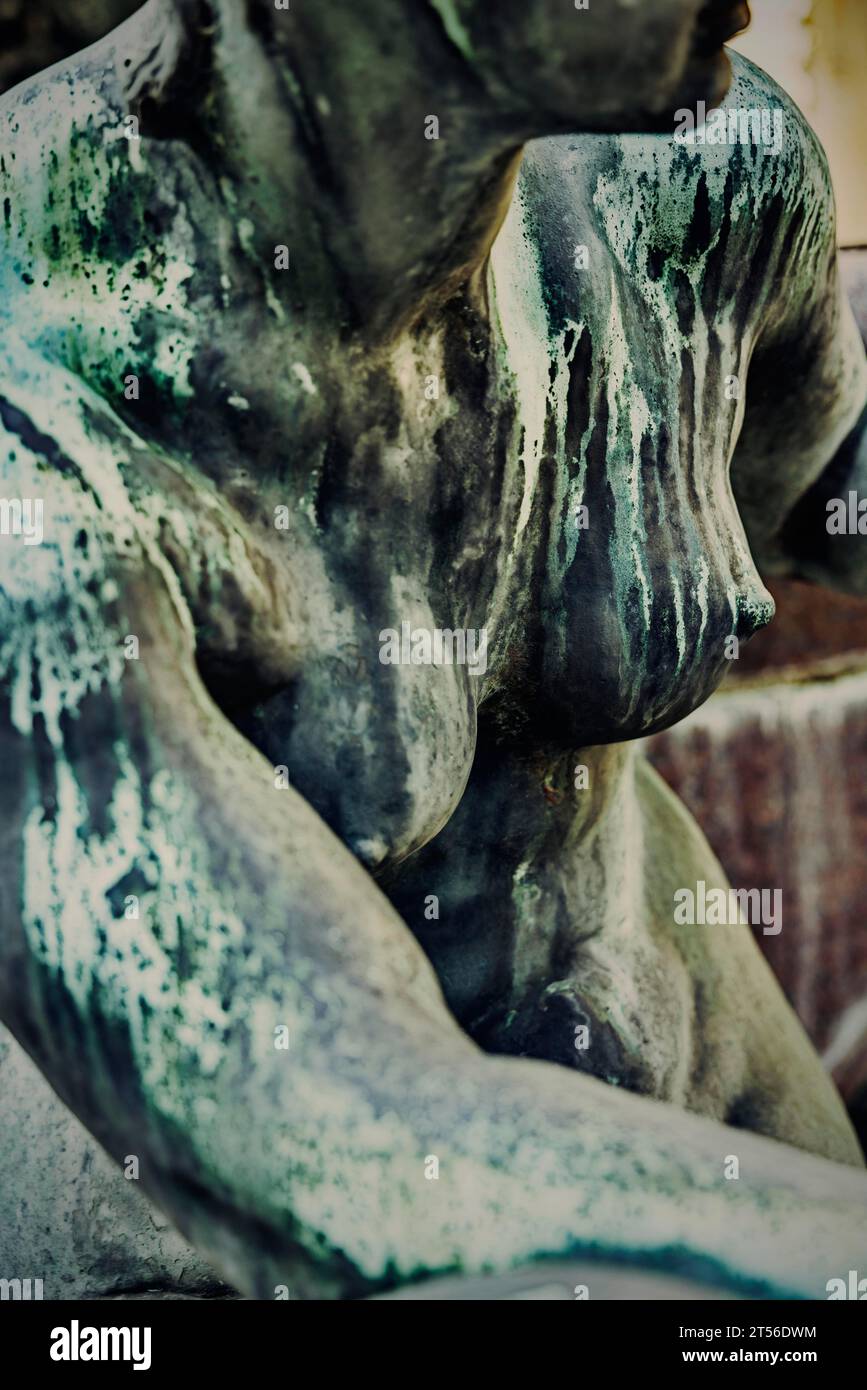 Weathered sculpture, naked woman figure, female nude, at the Hygieia fountain in the city hall courtyard, Hamburg, Germany Stock Photo