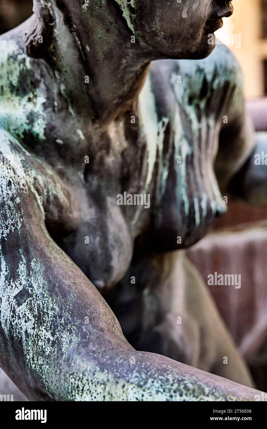 Weathered sculpture, naked woman figure, female nude, at the Hygieia fountain in the city hall courtyard, Hamburg, Germany Stock Photo