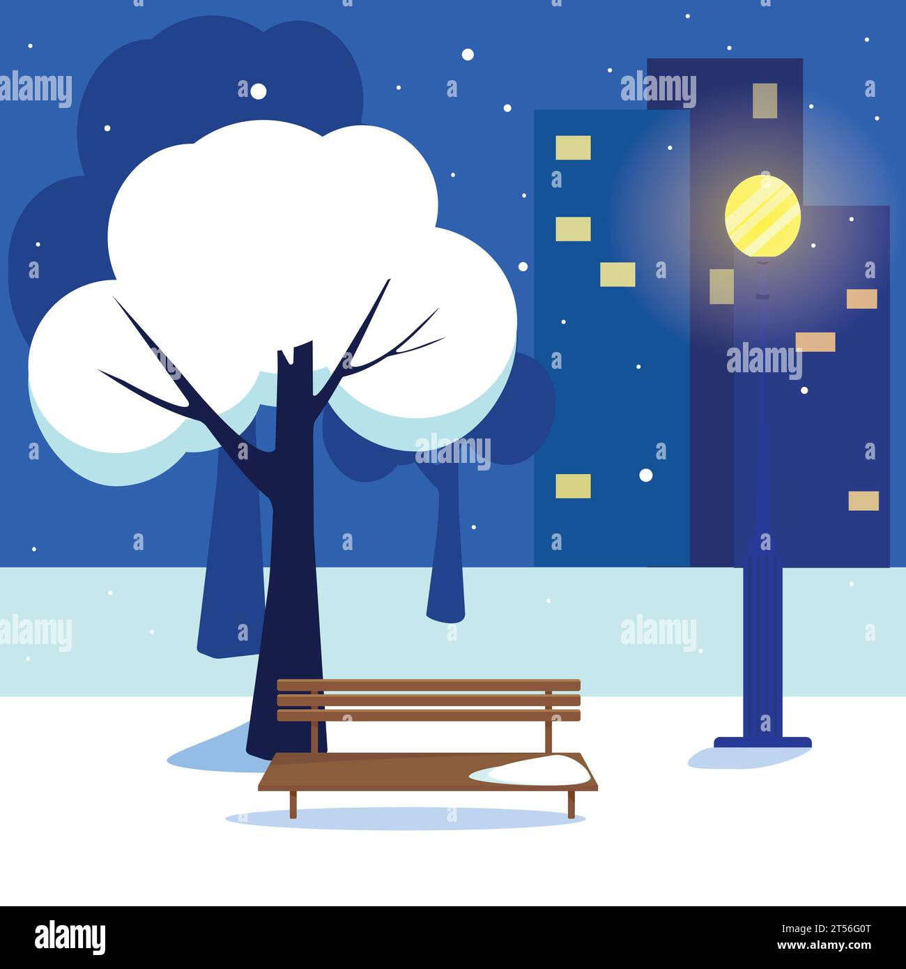 Winter night in a city park. Vector illustration Stock Vector Image ...