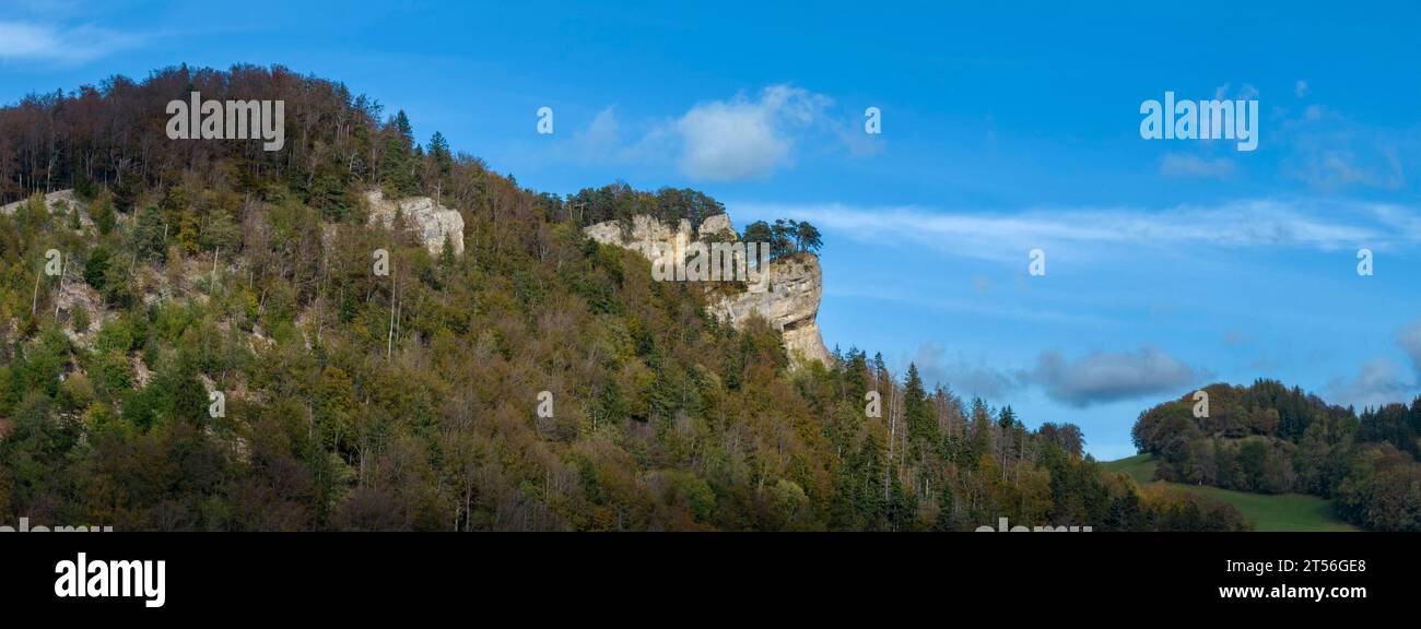 Basel Rocks Ankenballen, prominent rock at Chilchzimmersattel, aerial view ...