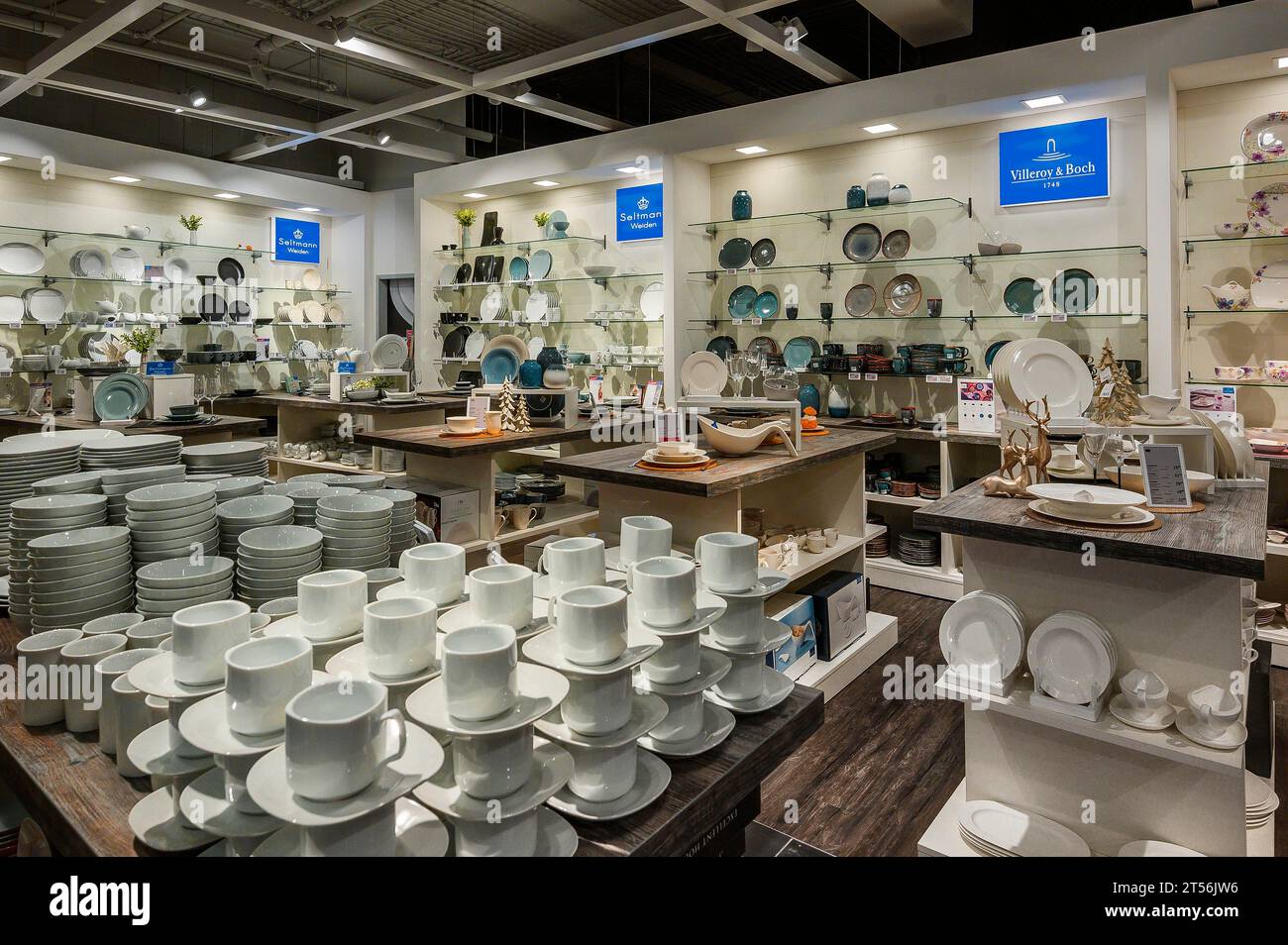Porcelain department in a furniture store, Bavaria, Germany Stock Photo