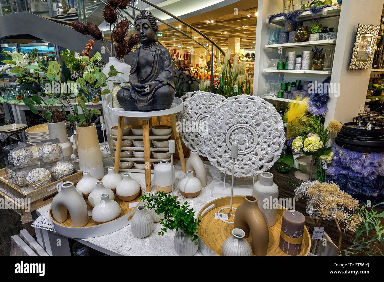 Ceramics and kitsch articles in a furniture store, Bavaria, Germany Stock Photo