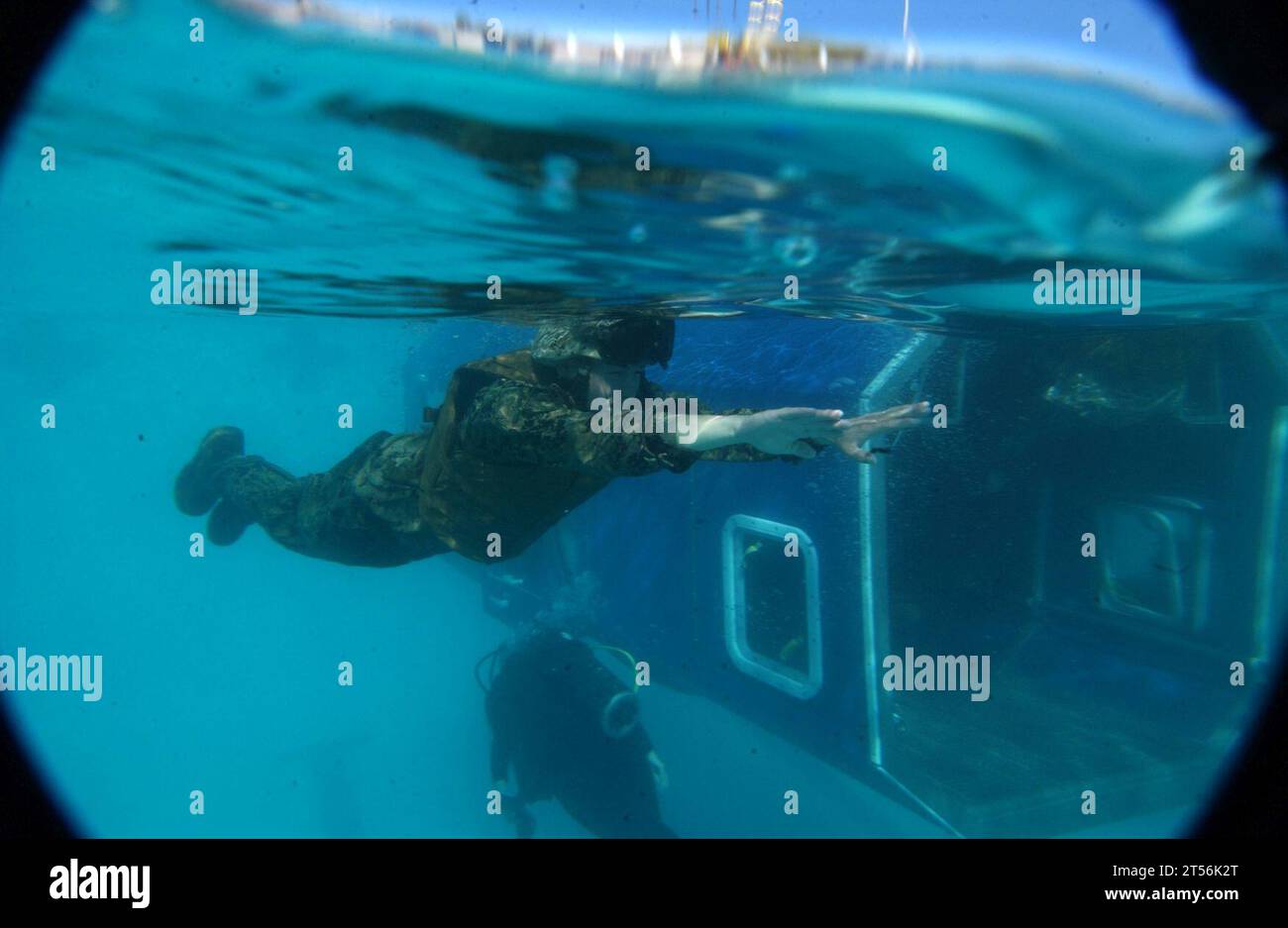 sinking modular amphibious egress trainer, swim qualifications Stock