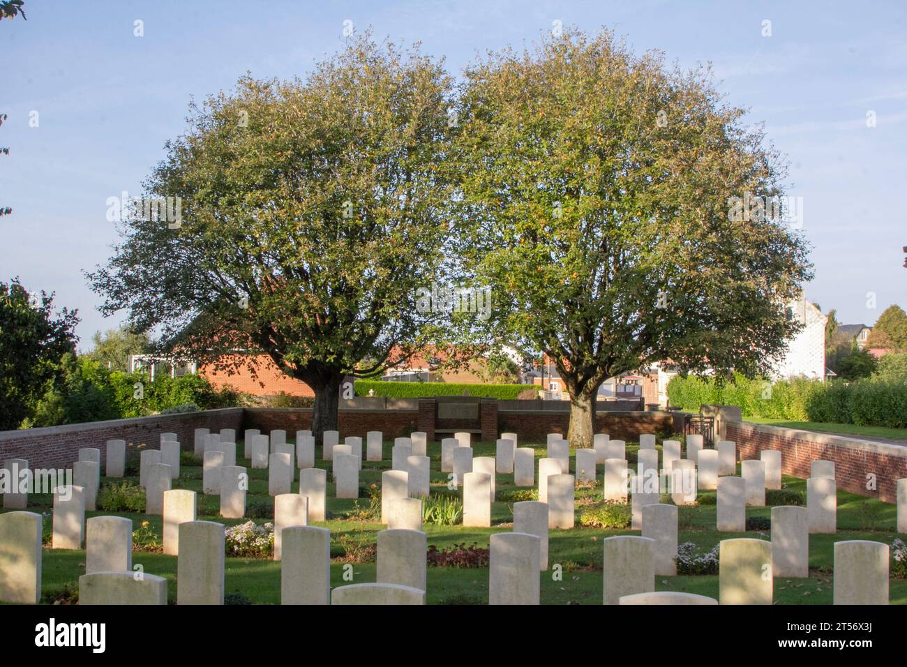 The Hermies British WW1 cemetery in the eponymous village in northern France just east of the Somme battlefields. Stock Photo