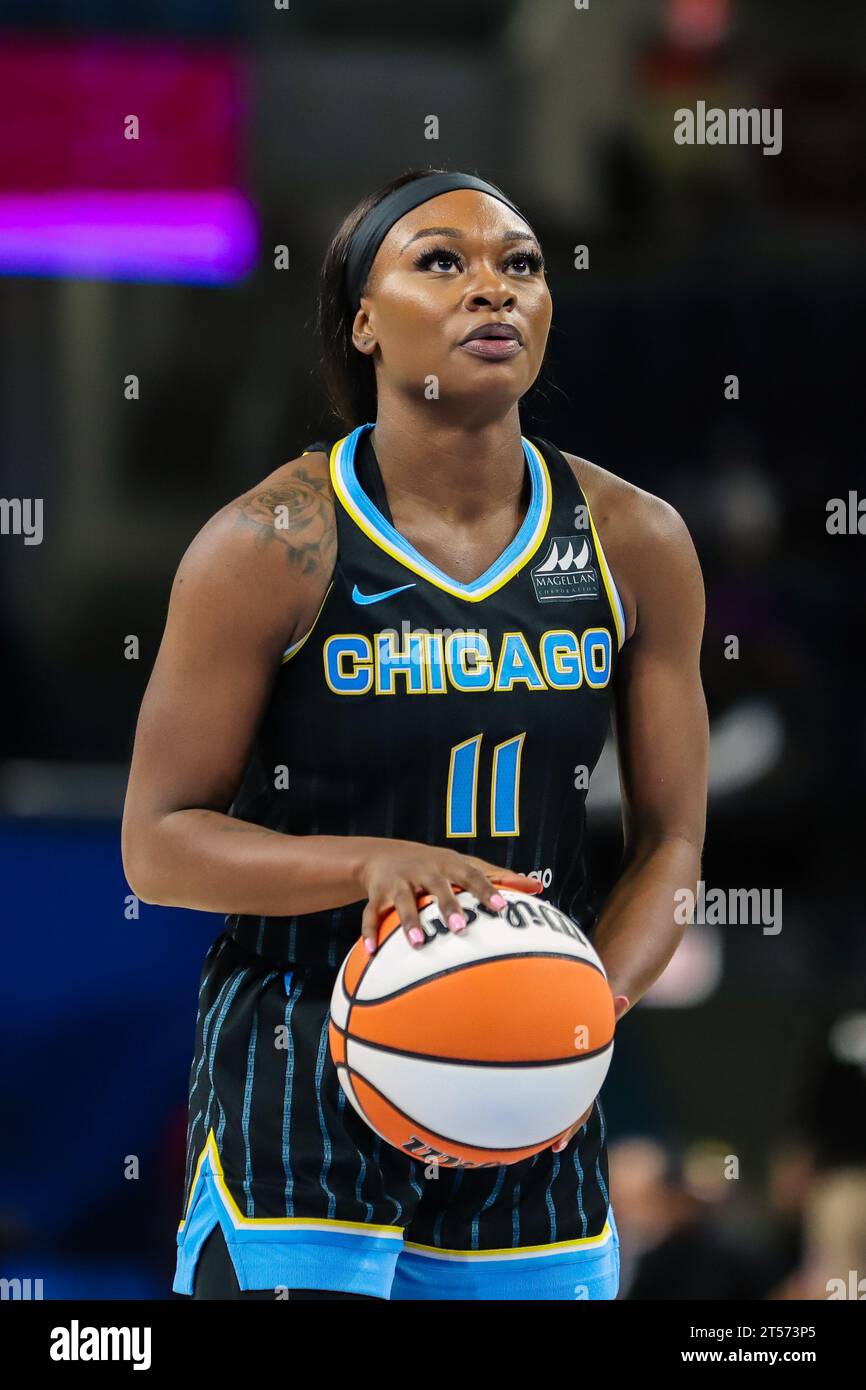 Dana Evans of the Chicago Sky setting up for free throw in Chicago, IL at Wintrust Arena. Stock Photo