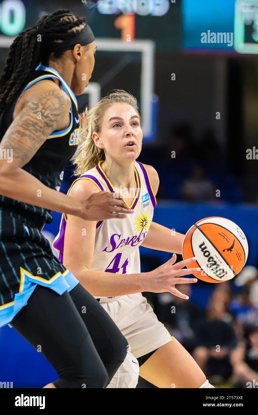 LA Sparks WNBA player going for a layup in Chicago, IL at Wintrust Arena. Stock Photo