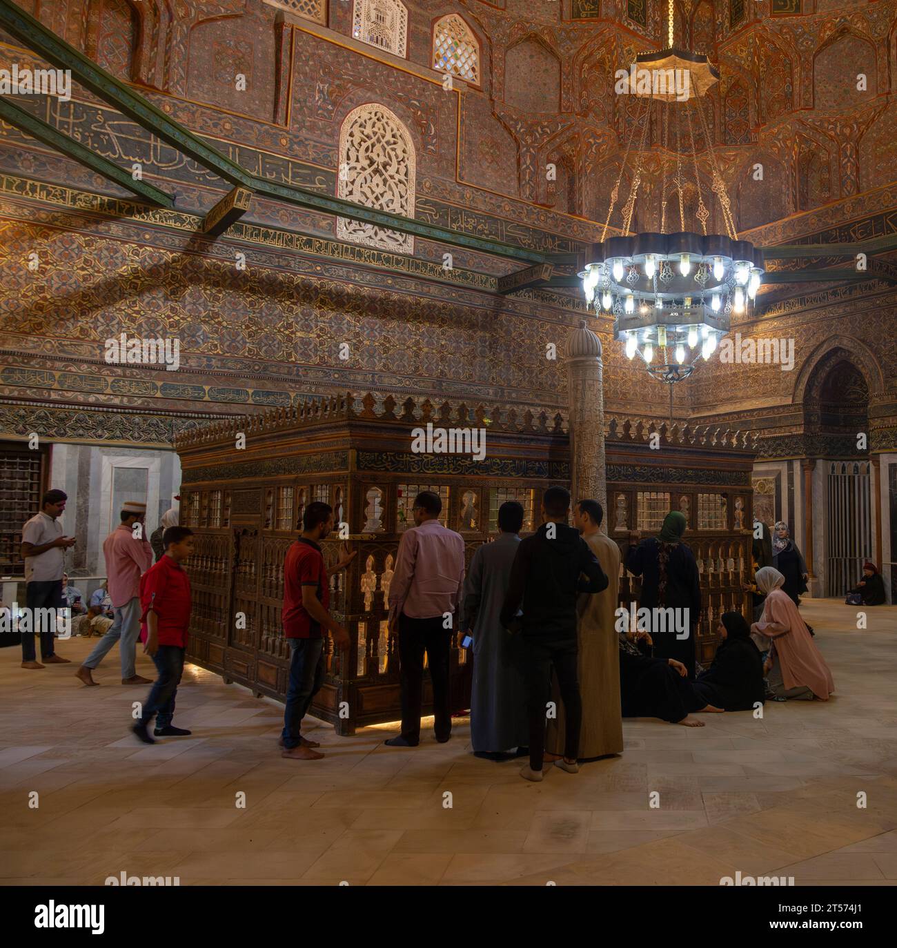 view of pilgrims praying at Tomb of Imvam al-Shafi'i, Cairo, Egypt Stock Photo