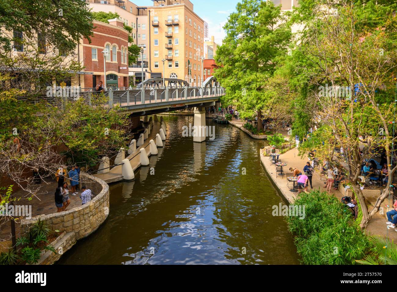 San Antonio, Texas, USA - October 8, 2023: The San Antonio River Walk. City park and pedestrian street in San Antonio, Texas. USA Stock Photo