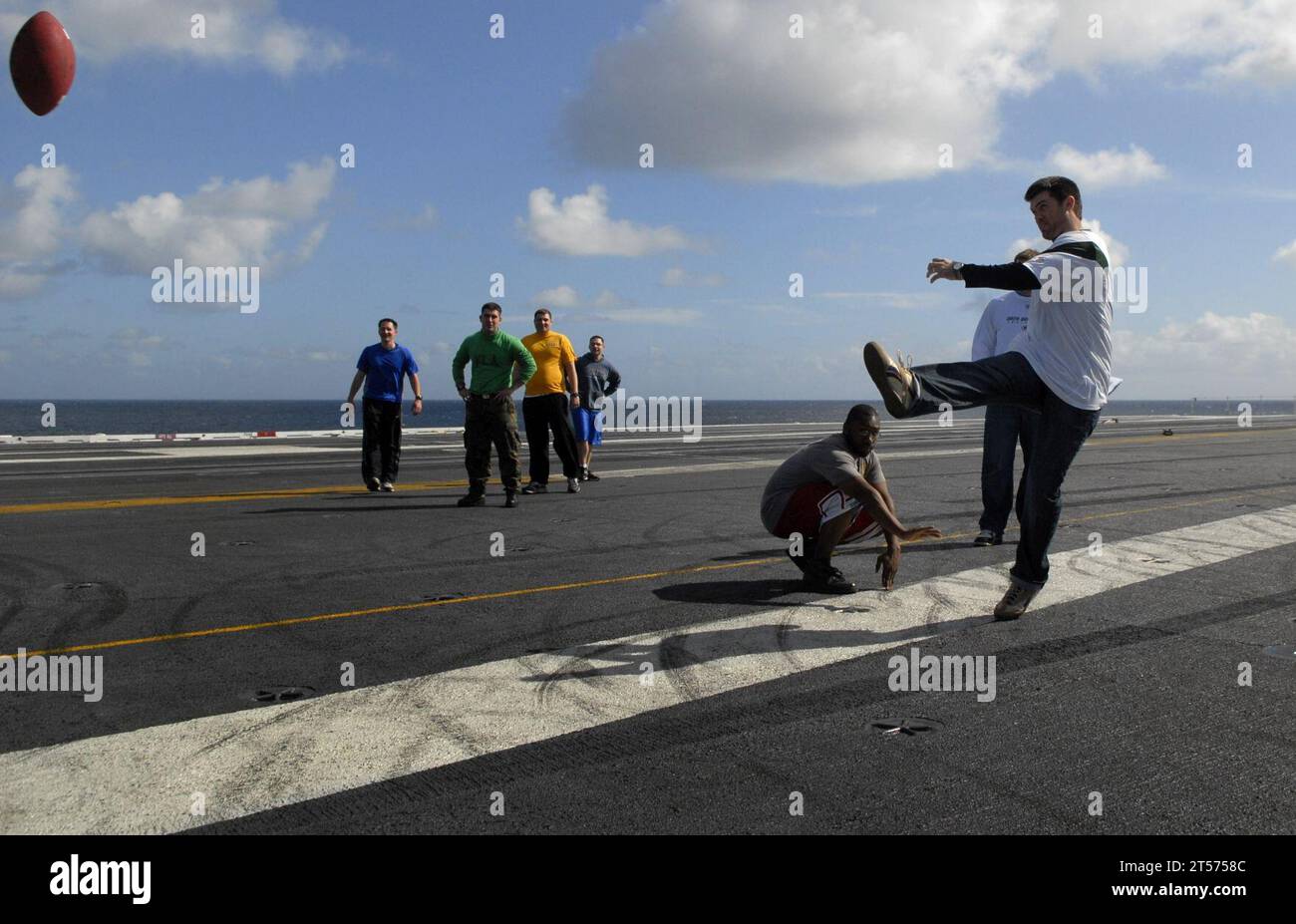 US Navy Mason Crosby, a member of the Green Bay Packers, kicks a