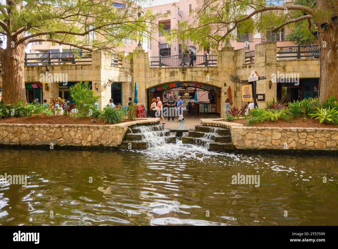 San Antonio, Texas, USA - October 8, 2023: The San Antonio River Walk. City park and pedestrian street in San Antonio, Texas. USA Stock Photo