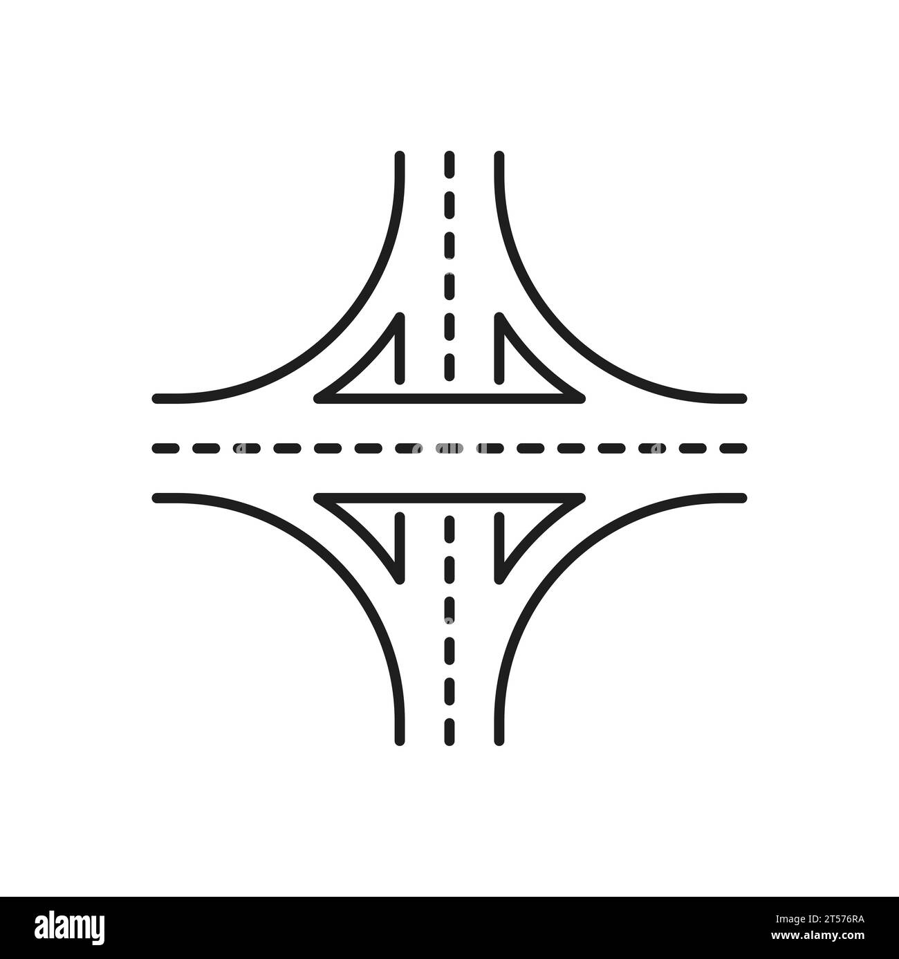 Highway road line icon, interchange or crossroad and motorway