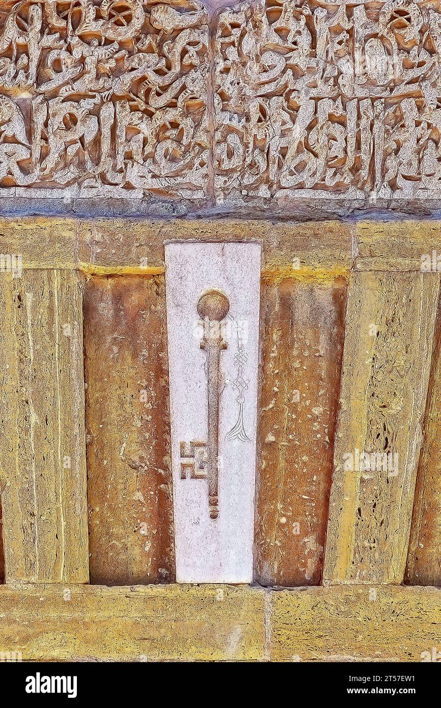 Granada, Spain, Ismalic symbol or icon of a key on top of an ancient