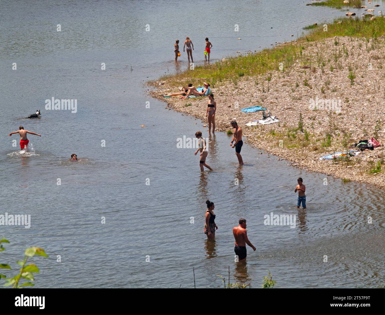 Fun in the river at Cessenon-sur-Orb, Herault, France Stock Photo