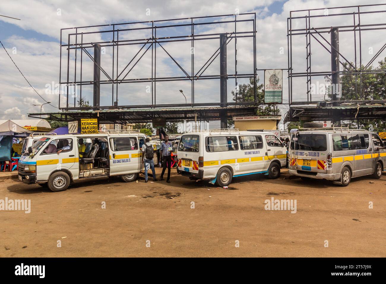 KISUMU, KENYA - FEBRUARY 22, 2020: Matatus (minibuses) on a stand in Kisumu, Kenya Stock Photo
