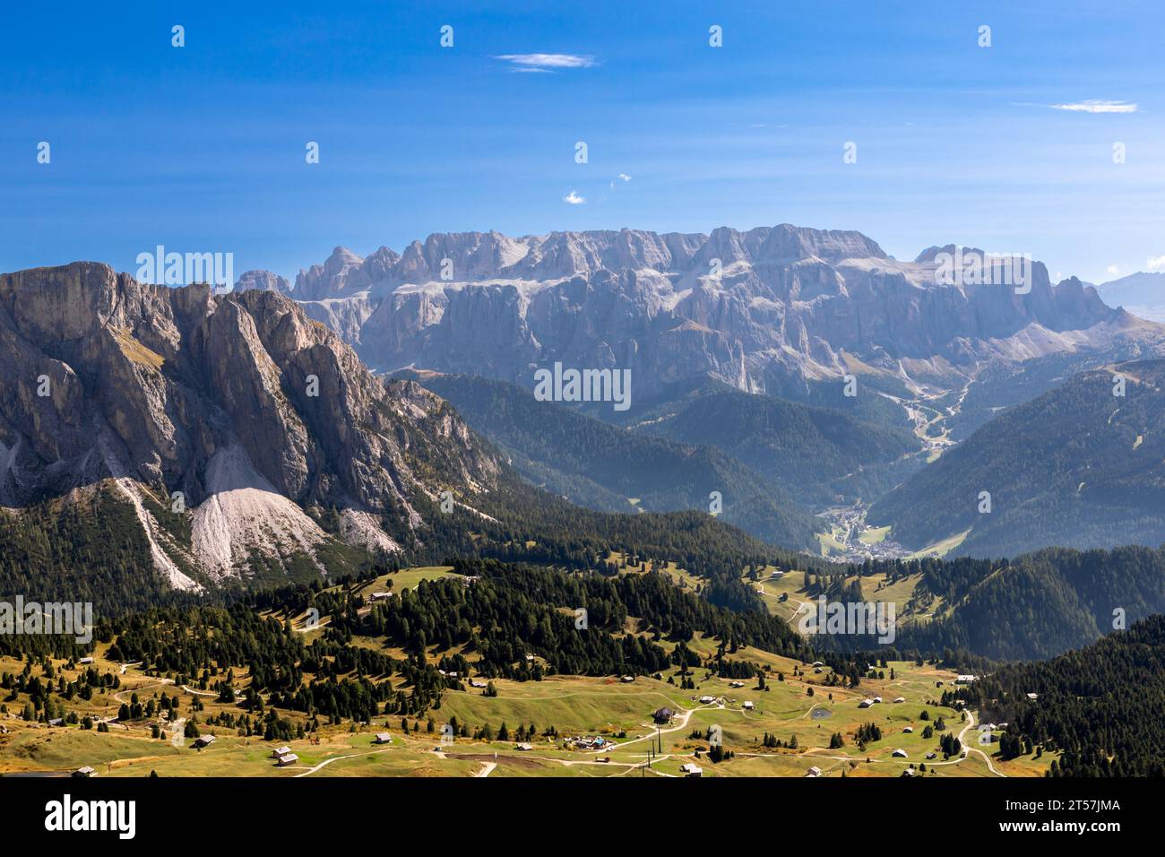 View from Seceda mountain to Sella group, Gardena, South Tyrol Stock Photo