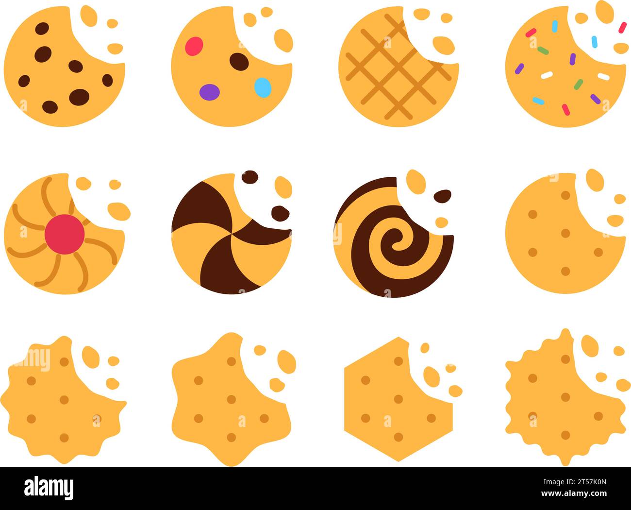 Flat cookies collection on white background. Stock Vector