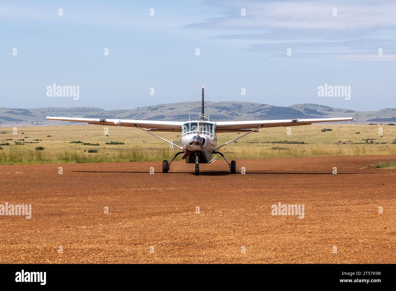 Airplane at the Keekorok airstrip in Masai Mara National Reserve, Kenya Stock Photo
