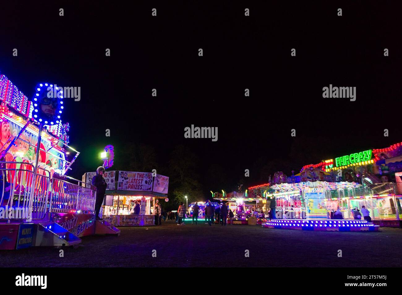 panoramic view of the May fair in the park at night Stock Photo Alamy