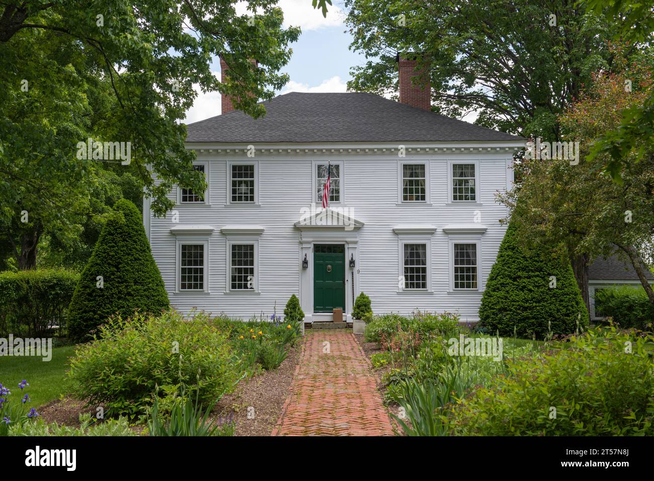 Historic colonial style building at Monument Square in the historic