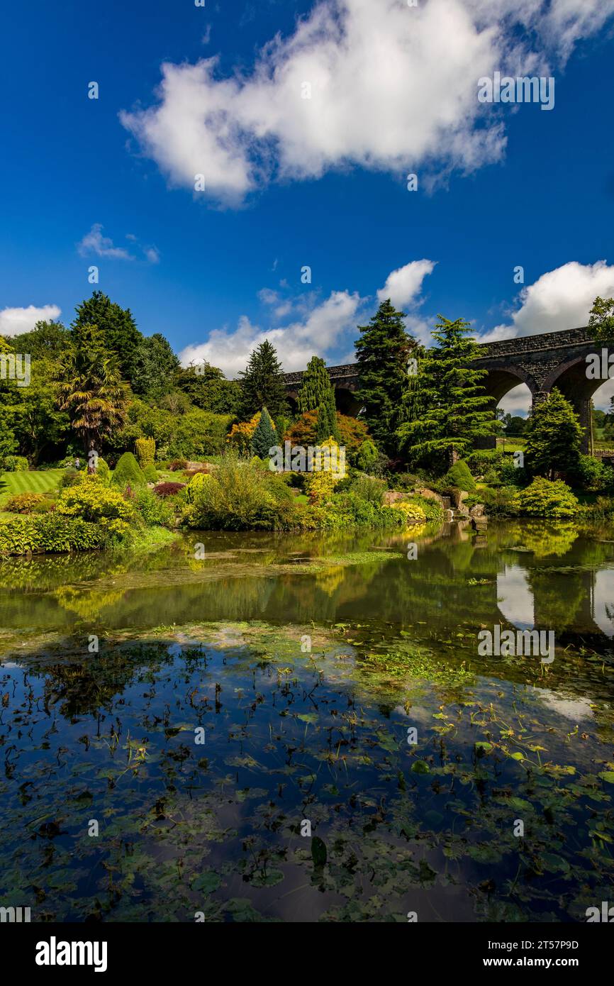 The view across the lake towards the disused railway viaduct at Kilver ...