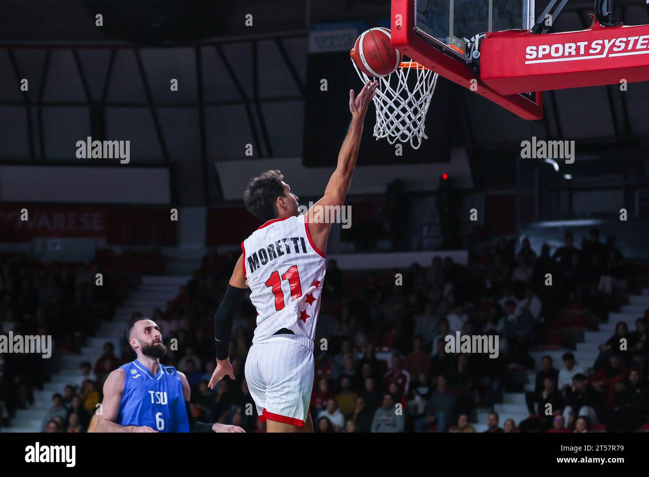 Varese, Italy. 02nd Nov, 2023. Davide Moretti #11 of Itelyum Varese seen in action during the FIBA Europe Cup 2023/24 Regular Season Group I game between Itelyum Varese and BC TSU Tbilisi at Itelyum Arena. Final score; Varese 109:83 Tbilisi. (Photo by Fabrizio Carabelli/SOPA Images/Sipa USA) Credit: Sipa USA/Alamy Live News Stock Photo