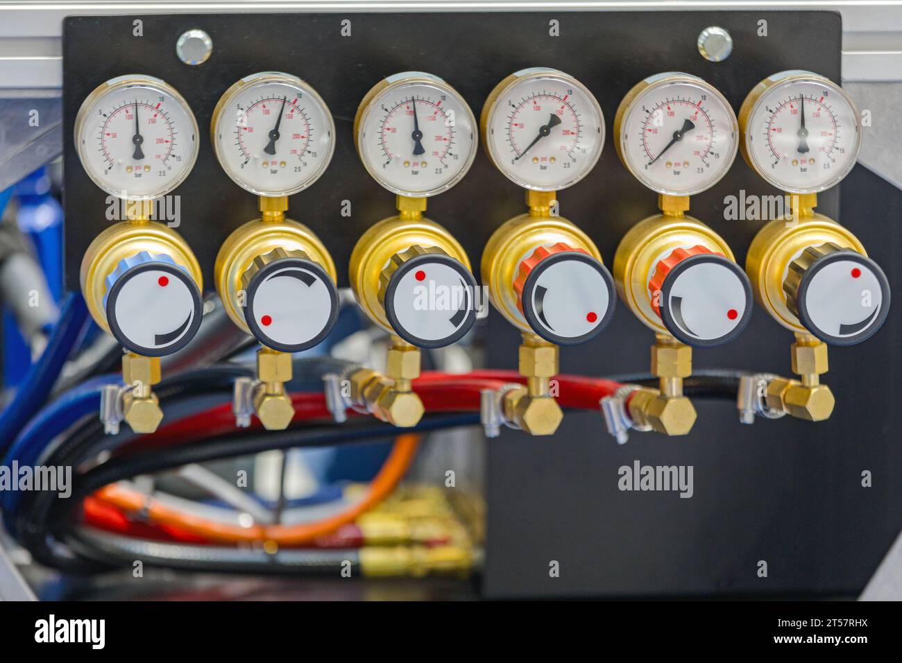 Industrial Use Six Valves and Pressure Gauges for Gas Stock Photo Alamy