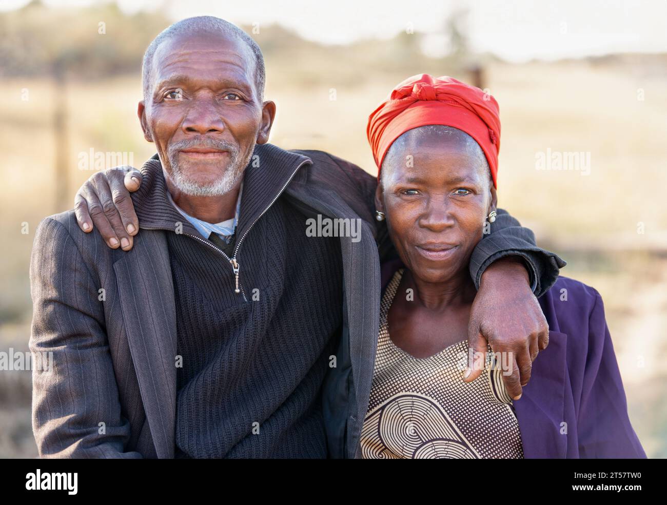 hugging in love old african couple in the village Stock Photo