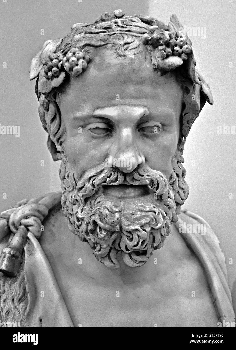 Bust of Silenus   Ancient Roman bust from the Farnese Collection, 2nd Century AD          National Archaeological Museum of Naples Italy. Stock Photo