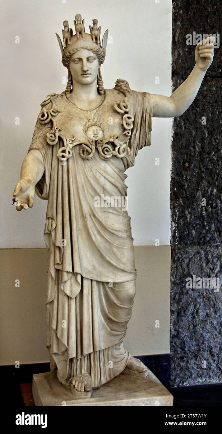 Athena from Rome, Albani collection marble 1st century AD roman replica after a greek prototype from the school of Phidias dating back to the 5th century BC : Farnese Collection                             National Archaeological Museum of Naples Italy. Stock Photo