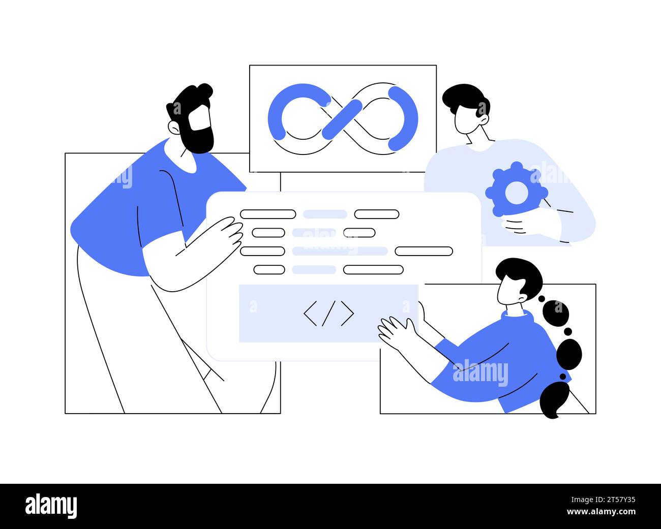 DevSecOps workflow isolated cartoon vector illustrations. Stock Vector