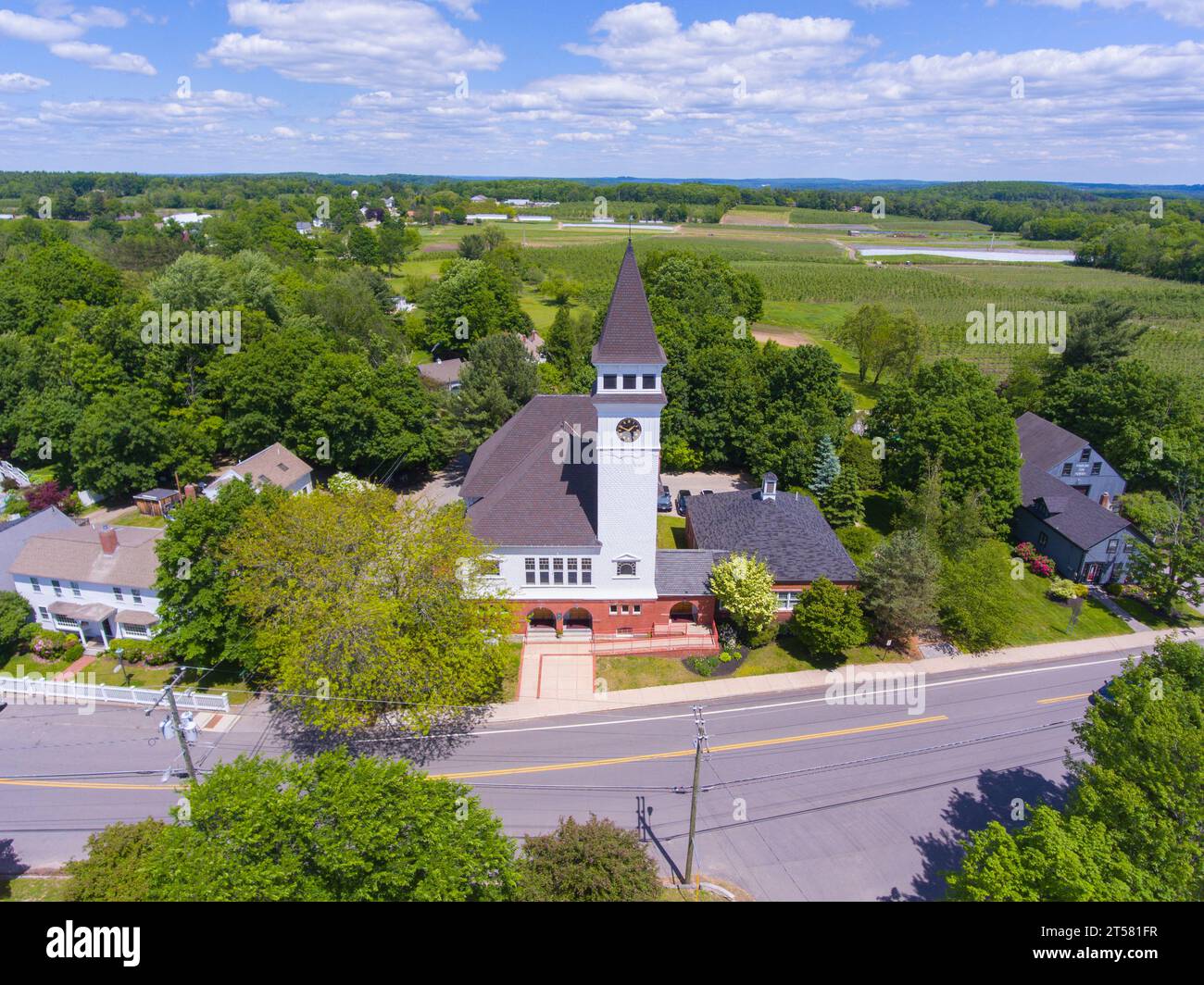 Hollis town hall aerial view at 7 Monument Square in the historic town ...