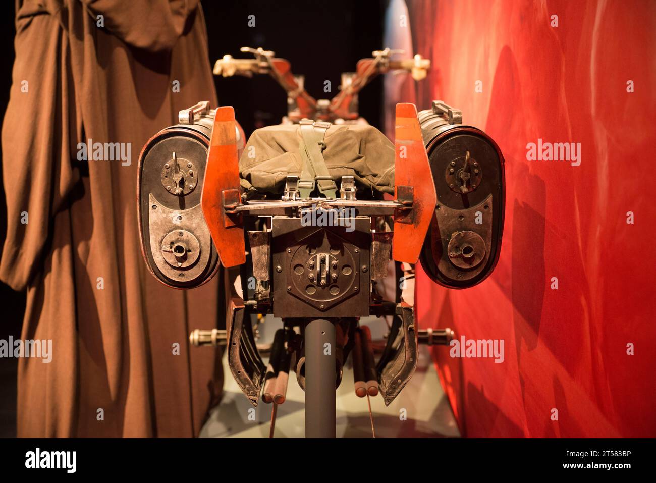 Anakin Skywalker costume and Owen Lars's Swoop Bike from Attack of the Clones Stock Photo
