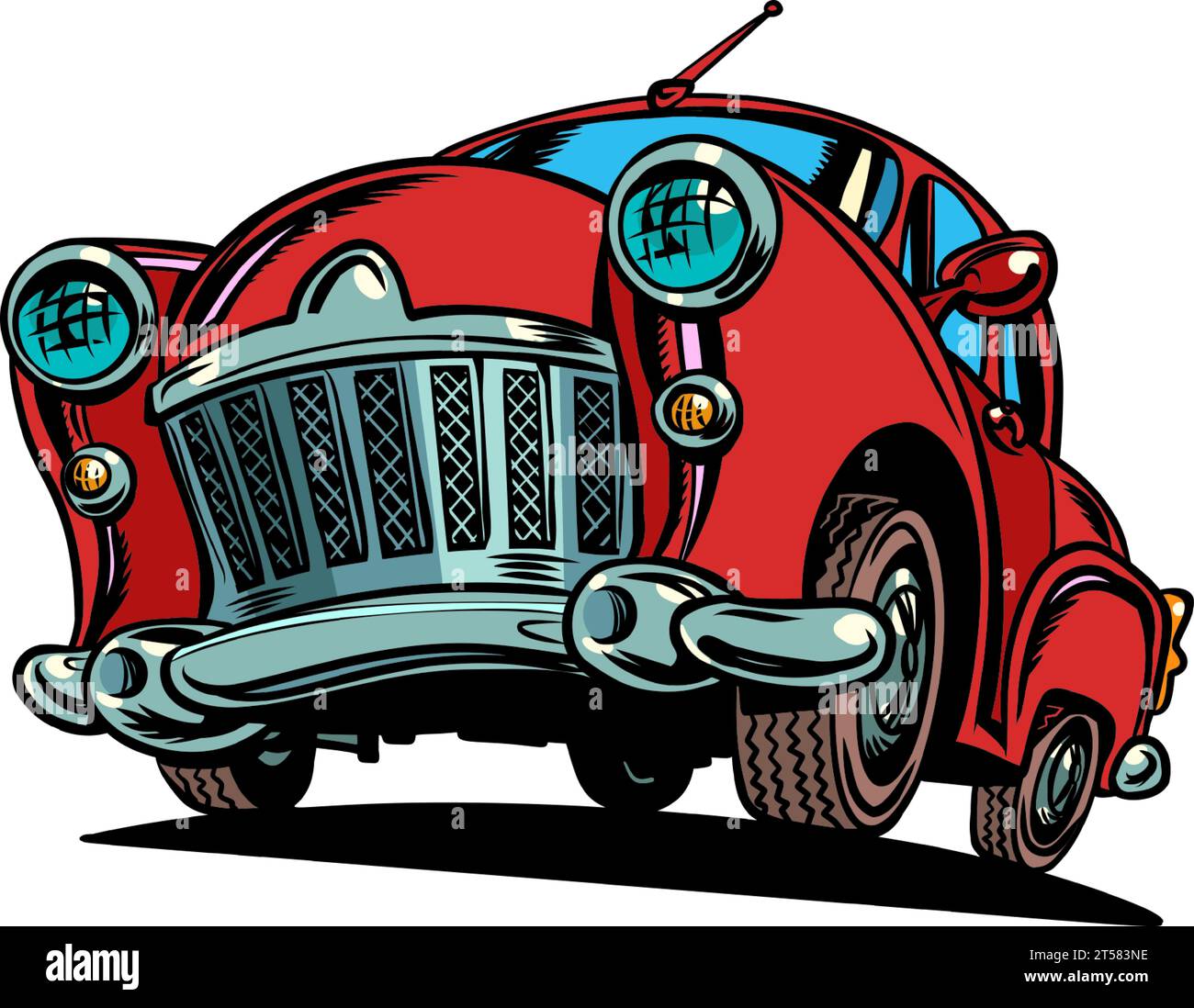 Organization of your own car dealership or tire fitting. Care and repair of rare cars. Aesthetic red car. Comic cartoon pop art retro vector illustrat Stock Vector