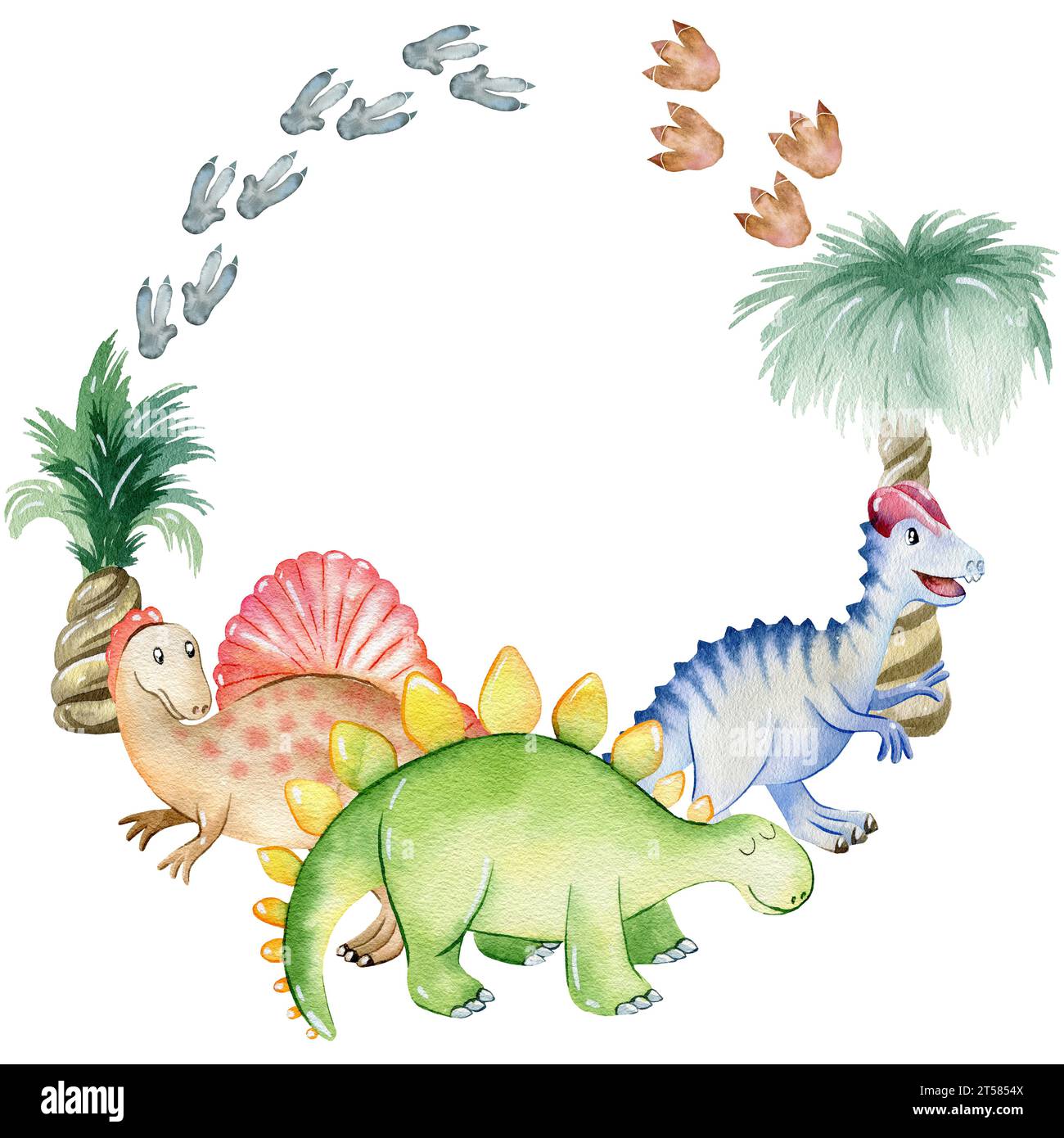 Watercolor cute dinosaurs Stock Photo - Alamy