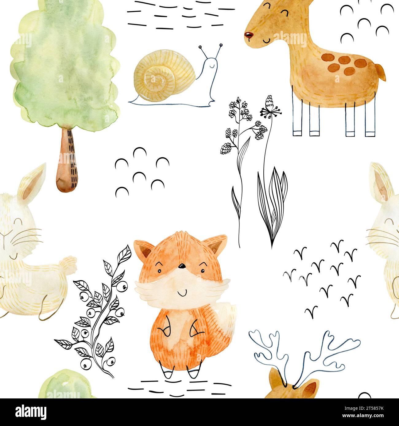 Watercolor forest pattern Stock Photo - Alamy