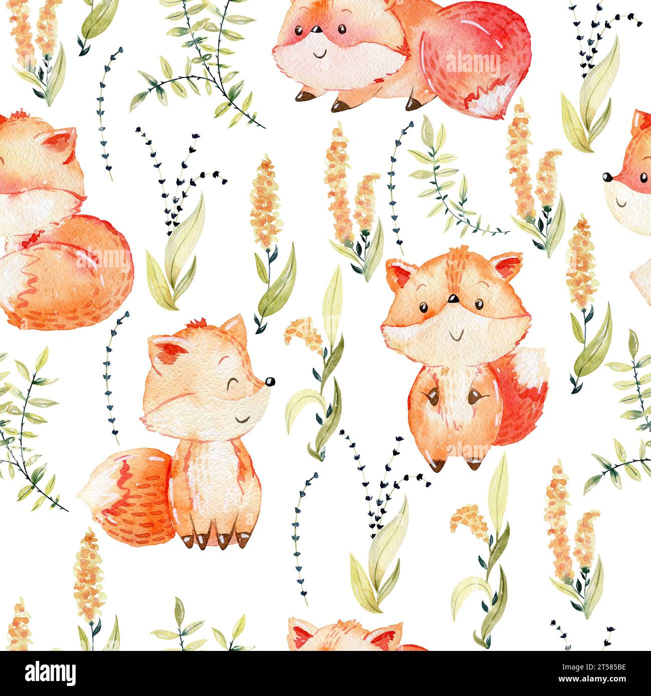 Watercolor fox pattern Stock Photo - Alamy